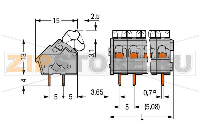 PCB terminal block; push-button; 2.5 mm; Pin spacing 5/5.08 mm; 4-pole; CAGE CLAMP®; commoning option; 2,50 mm; gray Wago 256-404/334-000 Модульные клеммы с технологией CAGE CLAMP®, с нажимной кнопкойТакже доступны с аттестацией Ex eУстановите шаг контактов в мм или дюймах либо сжав клеммные колодки плотнее, либо разделяя ихИдеальны для монтажа в полевых условиях благодаря простоте использования при помощи нажимных кнопокУдобный монтаж без использования инструментов...