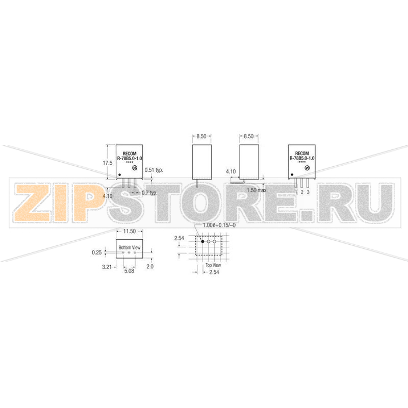 Преобразователь DC/DC, печатный монтаж, 3.3 В/DC, 1 A, 3.3 Вт Recom R-78B3.3-1.0 