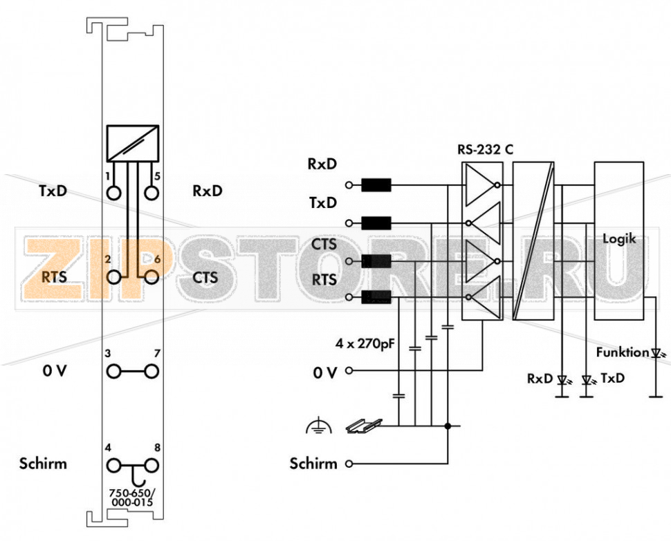 Интерфейс RS-232 C; 4800 бод; Четн.; 8/1 бит; 5 байт; светло-серые Wago 750-650/000-015 