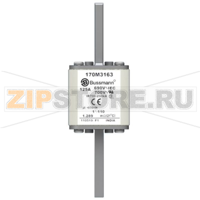 Предохранитель, 125 A, AC 690 В, 200 кА, size 1, 45x45x134 мм, aR, DIN, IEC Eaton FUSE 125A 690 