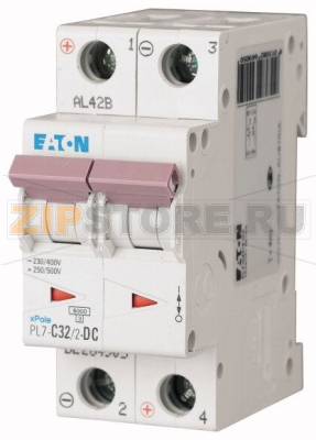 Выключатель автоматический 32А, кривая откл. C, 2 полюса, откл. способ. 6 кА Eaton PL7-C32/2-DC 