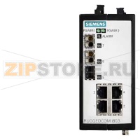 Компактный коммутатор i803 для особых условий эксплуатации, шифрование 128-бит, 4 медных 100Мбит/с порта, 1 оптический 100Мбит/с порт, 2 оптических гигабитных порта или 2 оптических 100Мбит/с портов, опционально управляемый или неуправляемый. Siemens 6GK6