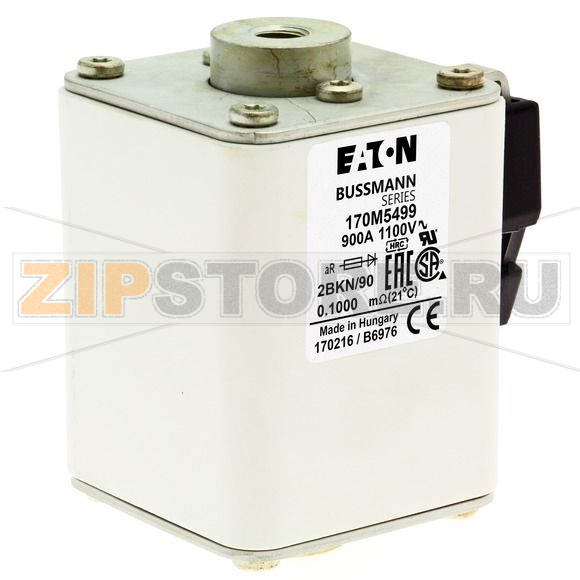 Предохранитель, 900 A, AC 1100 В, 100 кА, size 2, 61x77x91 мм, aR, IEC UL Eaton FUSE 900A 1100 