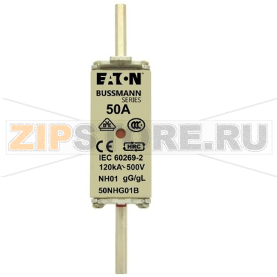 Предохранитель, 50 A, AC 500 В, 120 кА, NH01, gL/gG, IEC Eaton NH FUSE 50A 500V GG/GL SIZE 01 