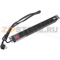 PDU 7 роз. нем.ст. с выкл 1U каб.2м вилка нем.ст ПВХ чер