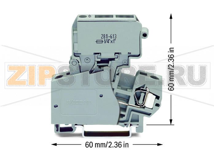2-conductor fuse terminal block; with pivoting fuse holder; for miniature metric fuse 1/4 x 1 mm; without blown fuse indication; for DIN-rail 35 x 15 and 35 x 7.5; 4 mm; CAGE CLAMP®; 4,00 mm; gray Wago 281-613 Примечание:Terminating Aluminum ConductorsWAGO spring clamp terminal blocks are suitable for solid aluminum conductors up to 4 mm?/12 AWG if WAGO “Alu-Plus” Contact Paste is used for termination.“Alu-Plus” Contact Paste Advantages:Automatically destroys the oxide film during clamping.Prevents fresh oxidation at the clamping point.Prevents electrolytic corrosion between aluminum and copper conductors (in the same terminal block).Provides long-term protection against corrosion....