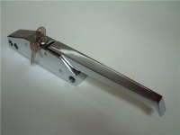 Door latch with lock, lever and block