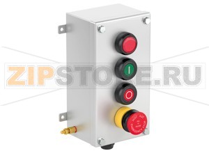 Модуль управления Control Unit Ex e, Stainless Steel, 4 Functions LCS4.LRLX.PGMX.PRMX.ERMX.F.1 Pepperl+Fuchs Electrical specificationsOperating voltage250 V max.Operating current16 A max.Terminal capacity2.5 mm2FunctionLED indicatorColorredRated operating voltage20 ... 250 V ACFunction 2pushbuttonColorgreenContact configuration1x NO / 1x NCUsage categoryAC12 - 12 ... 250 V AC - 16 AAC15 - 12 ... 250 V AC - 10 ADC13 - 12 ... 110 V DC - 1 ADC13 - 12 ... 24 V DC - 1ANumber of poles2LabelingIFunction 3pushbuttonColorredContact configuration1x NO / 1x NCUsage categoryAC12 - 12 ... 250 V AC - 16 AAC15 - 12 ... 250 V AC - 10 ADC13 - 12 ... 110 V DC - 1 ADC13 - 12 ... 24 V DC - 1ANumber of poles2LabelingOFunction 4mushroom buttonColorredContact configuration1x NO / 1x NCUsage categoryAC12 - 12 ... 250 V AC - 16 AAC15 - 12 ... 250 V AC - 10 ADC13 - 12 ... 110 V DC - 1 ADC13 - 12 ... 24 V DC - 1ANumber of poles2Operator actionlatching , pull to releaseLabelingEMERGENCY STOP / NOT AUSMechanical specificationsHeight220 mm (A)Width116 mm (B)Depth85.5 mm (C)External dimension126 mm with operators (C1) 92.2 mm with screws (C2) 145 mm with mounting brackets (K)Fixing holes distance, height161 mm (G)Fixing holes distance, width130 mm (H)Enclosure coverfully detachableCover fixingM6 stainless steel hexagon head screwsFixing holes diameter6.1 mm (J)Degree of protectionIP66Cable entryNumber of cable entries1x M25 in face B fitted with polyamide Ex e cable glandDefined entry areaface BMaterialEnclosure1.5 mm 316L, (1.4404) stainless steelFinishelectropolishedSealone piece closed cell neopreneMass4 kgMountingmouting brackets with 6.1 mm screw holesGroundingM6 internal/external brass grounding boltAmbient conditionsAmbient temperature-40 ... 55 °C (-40 ... 131 °F) @ T4 -40 ... 40 °C (-40 ... 104 °F) @ T6 Data for application in connection with hazardous areasEU-Type Examination CertificateSIRA 13ATEX3059XMarking II 2 GD Ex de IIC T6 Gb, Ex tb IIIC T80°C Db Ex de IIC T4 Gb, Ex tb IIIC T130°C DbInternational approvalsIECEx approvalIECEx SIR 13.0021EAC approvalTC RU C-DE.GB06.B.00567ConformityDegree of protectionEN 60529General informationSupplementary informationEC-Type Examination Certificate, Statement of Conformity, Declaration of Conformity, Attestation of Conformity and instructions have to be observed where applicable. For information see www.pepperl-fuchs.com.AccessoriesOptional accessoriesEngraved traffolyte tag labelEngraved AISI 316L stainless steel tag labelColor in-fill stainless steel tag label
