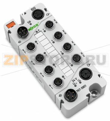 767 Series  I/O System 8-канальный дискретный вход/выход; тока; 0,5 А; 8 x M8; - Wago 767-5801 Краткое описание:этот модуль дискретного ввода-вывода принимает двоичные сигналы от переключателей, датчиков и бесконтактных переключателей (BERO)*. Модуль также управляет такими исполнительными механизмами, как электромагнитные клапаны, контакторы постоянного тока, индикаторы. * Не относится к 767-5801/000-800Особенности:? - 8 дискретных вводов-выводов, 24 В пост.тока / 0,5 АВвод-вывод, с возможностью параметризации (поканально)Доступна диагностика (поканально/помодульно)С возможностью параметризации (режим работы, включая счетчик, фильтр, инверсию, стратегию подстановки значения, подстановочное значение, ручной режим, интерактивное моделирование и диагностику).Комплектация:1 маркер WMB, оранжевый1 маркировочная полоса2 защитные крышки M8...