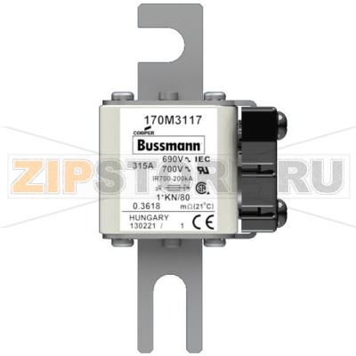Предохранитель, 315 A, AC 690 В, 200 кА, size 1, 43x60x110 мм, aR, DIN, IEC Eaton FUSE 315A 690 
