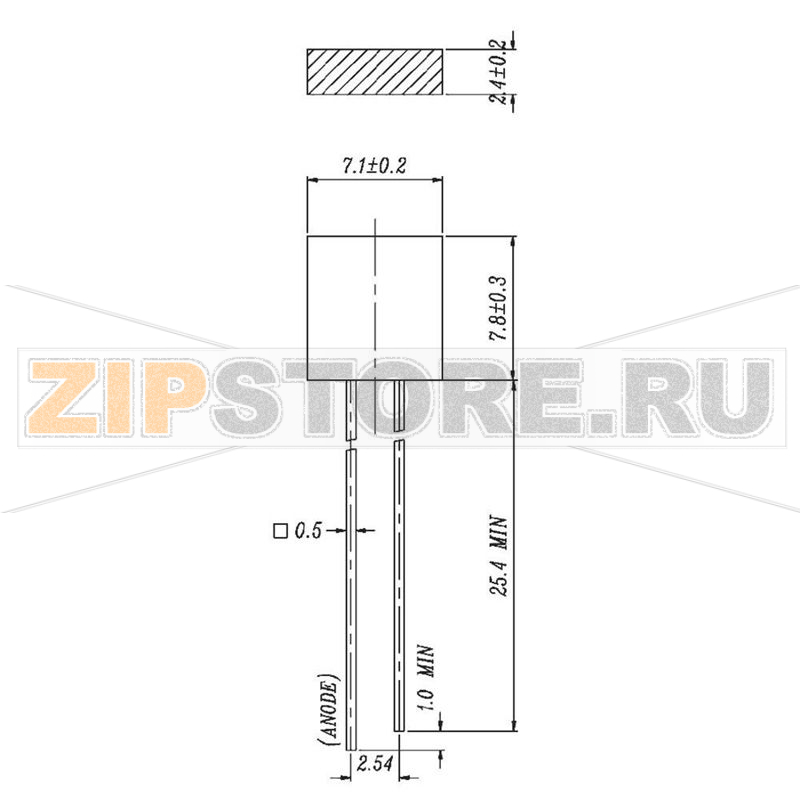 Светодиод прямоугольный, красный, 2.4x7.1 мм, 8 мкд, 180°, 10 мА, 2 В Everlight Opto 573SDRD/S530-A3 