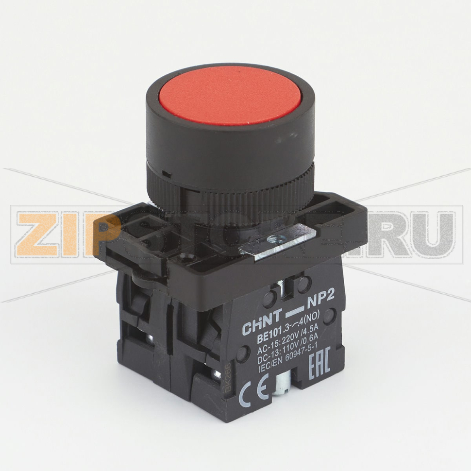 Кнопка управления, 1НО+1НЗ, IP40, без подсветки, красная Chint NP2-EA45 