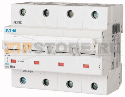 Выключатель автоматический 50А, кривая откл. D, 4 полюса, откл. способ. 25 кА Eaton PLHT-D50/4 