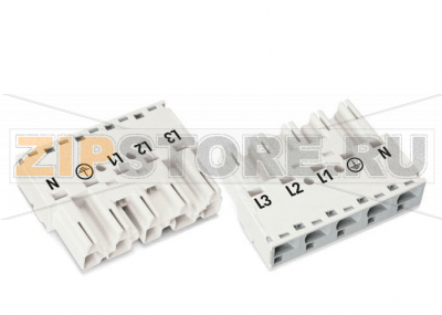 Штекер; 5-пол.; Код. A; 4,00 mm; белые Wago 770-435 Protected against mismating and maintenance-freePush-in CAGE CLAMP® spring pressure connection technology allows solid conductors to be simply pushed into a unit.Additional variable coding is possible....