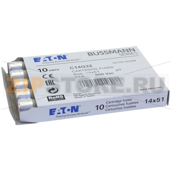 Предохранитель, 32 A, AC 500 В, 120 кА, 14x51 мм, gL/gG, IEC Eaton CYLINDRICAL FUSE 14x51 32A G 