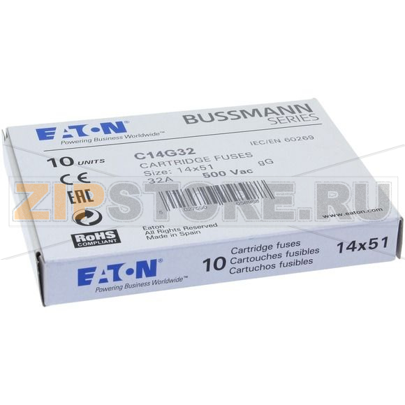 Предохранитель, 32 A, AC 500 В, 120 кА, 14x51 мм, gL/gG, IEC Eaton CYLINDRICAL FUSE 14x51 32A G 