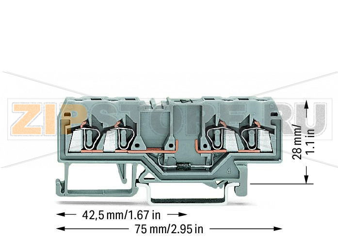 Component terminal block; 4-conductor; with diode 1N4007; anode, right side; for DIN-rail 35 x 15 and 35 x 7.5; 2.5 mm?; CAGE CLAMP®; 2,50 mm?; gray Wago 280-815/281-411 