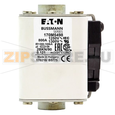Предохранитель, 800 A, AC 1250 В, 100 кА, size 2, 61x77x91 мм, aR, IEC UL Eaton FUSE 800A 1250 