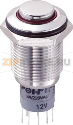 Кнопка антивандальная 250 В/AC, 3 А, 2 x вкл/вкл, с фиксацией, IP67, 1 шт TRU Components LAS2GQH-22ZE/R/12V/S/P 
