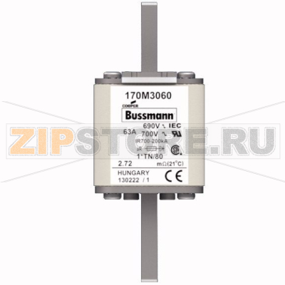 Предохранитель, 63 A, AC 690 В, 200 кА, DIN 1, 45x58x104 мм, aR, DIN, IEC Eaton FUSE 63A 690V 1 