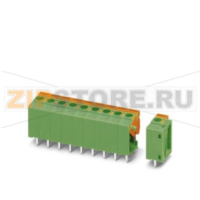 Клеммы для печатного монтажа Phoenix Contact FFKDSA/V1-5,08- 4 Номинальный ток: 17,5 А, Номинальное напряжение: 630 В, Размер шага: 5,08 мм, Полюсов: 4, Тип подключения: Пружинные зажимы, Монтаж: пайка, Направление подключения, проводник / печатная плата: 90 °, Цвет: зеленый.Минимальный заказ: 50 шт.Упаковка: 50 шт.