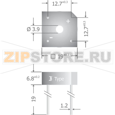 Мост диодный 8 А, 800 В, кремниевый, однофазный, корпус: KBPC Diotec KBPC808 