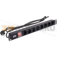 блок розеток (PDU) немецкого cтандарта с LED выключателем, 8 розеток, 1U, максимальный ток нагрузки 16A, максимальная выходная мощность 3.5кВт, шнур 2м вилка DIN49441