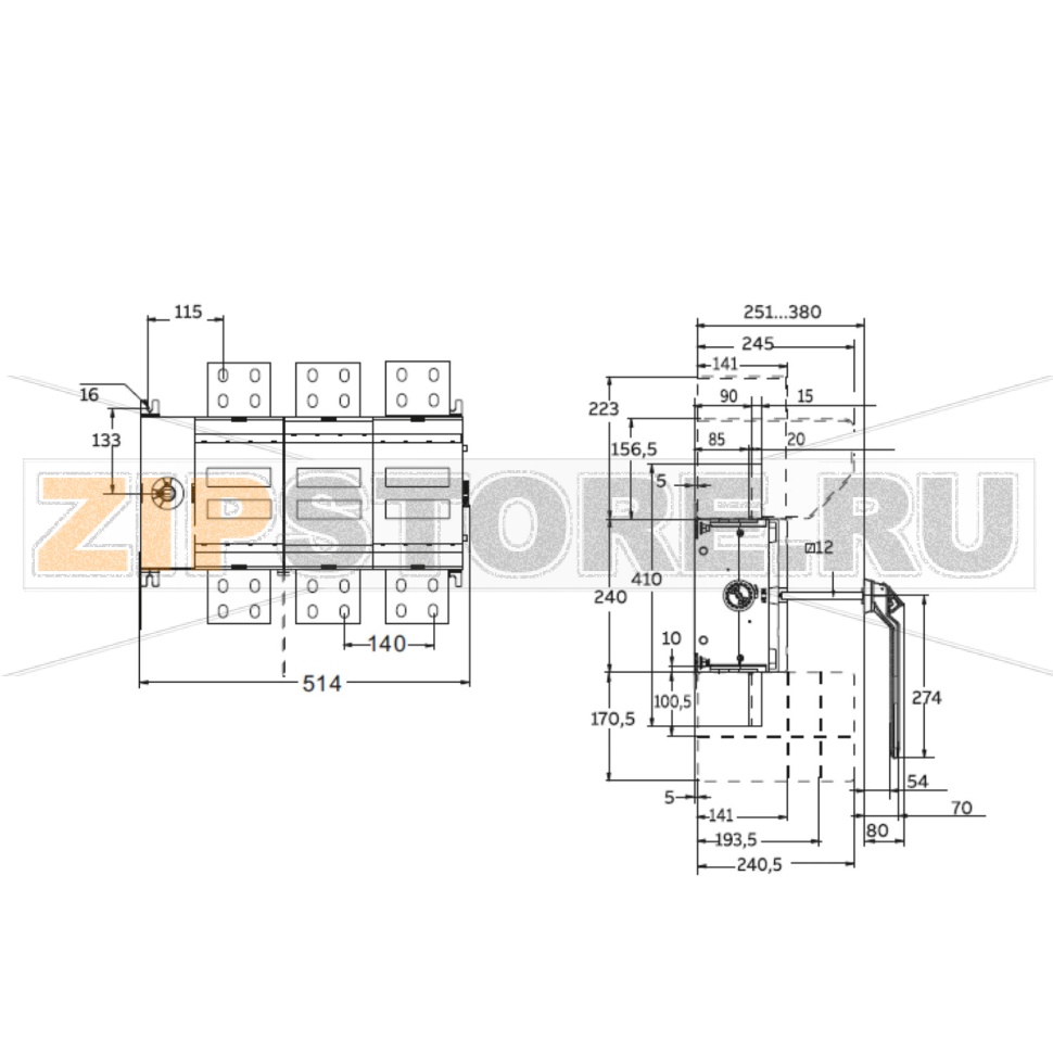 Выключатель-разъединитель 4000 А, 3Р, выносная металлическая ручка Sinvel SDV4000-3SH 