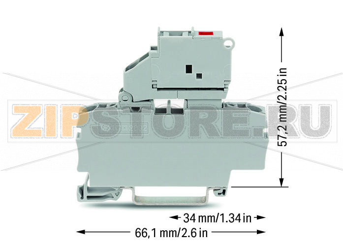 2-conductor fuse terminal block; with pivoting fuse holder; with end plate; for 5 x 20 mm miniature metric fuse; with blown fuse indication by LED; 12 - 30 V; for DIN-rail 35 x 15 and 35 x 7.5; 2.5 mm; Push-in CAGE CLAMP®; 2,50 mm; gray Wago 2002-1611/1 