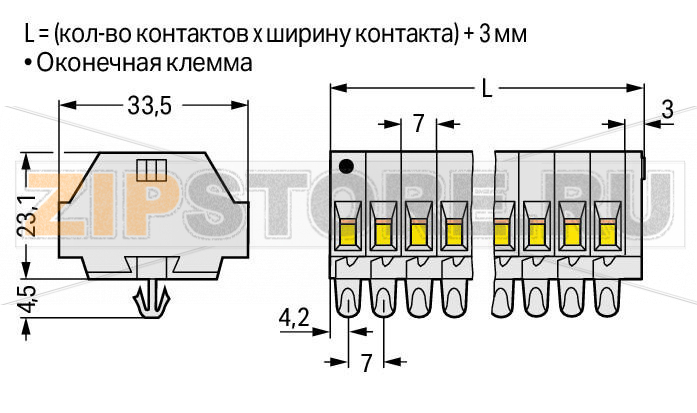 2-проводные клеммные колодки; подходят для исполнений Ex e II; 8-пол.; без кнопок; с защелкивающимися монтажными ножками; для толщины пластины 0,6 - 1,2 мм; Крепежное отверстие 3,5 мм O; 4 mm; CAGE CLAMP®; 4,00 mm; светло-серые Wago 262-188 