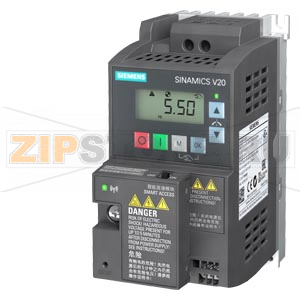 Starter kit SINAMICS V20 Consisting of SINAMICS V20 Rated power 0.37 kW with 150% overload for 60 s. 200-240 V 1 AC -10/+10% 47-63 Hz Integrated filter C1 I/O interface: 4 DI, 2 DQ, 2 AI, 1 AQ Fieldbus: USS/MODBUS RTU With built-in BOP Degree of protectio 