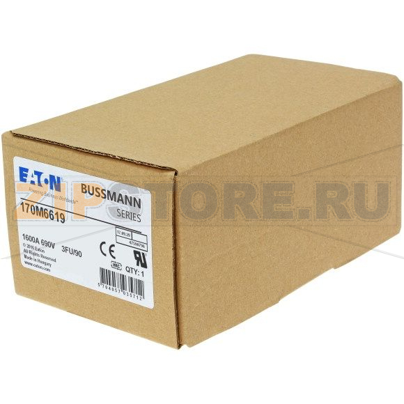 Предохранитель, 1600 A, AC 690 В, size 3, 76x92x135 мм, aR, IEC UL Eaton FUSE 1600A 690V 3FU/9 