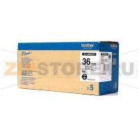 ламинированная лента для печати наклеек, чёрный на белом фоне, 36мм х 8м, 5шт.