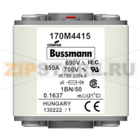 Предохранитель, 800 A, AC 690 В, size 1, 53x69x51 мм, aR, IEC UL, M8 Eaton FUSE 800A 690V 1BN/50 AR UC
