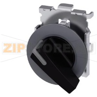 Рычажный переключатель с подсветкой, 30 мм, кругл., матовый металл, цвет: черный, рукоятка, длинная, фронтальное кольцо для плоского монтажа, с фиксацией, угол переключения 90&#176;, 10:30 ч/13:30 ч Siemens 3SU1062-2EF10-0AA0