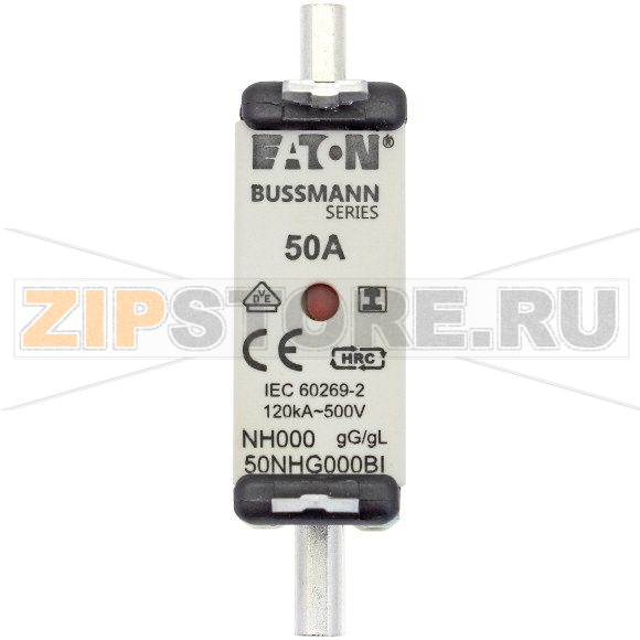 Предохранитель, 50 A, AC 500 В, 120 кА, NH000, gL/gG, IEC Eaton NH FUSE 50AMP 500V SIZE 000 GG IMGL 