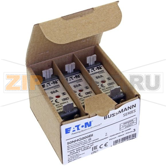 Предохранитель, 50 A, AC 500 В, 120 кА, NH000, gL/gG, IEC Eaton NH FUSE 50AMP 500V SIZE 000 GG IMGL 