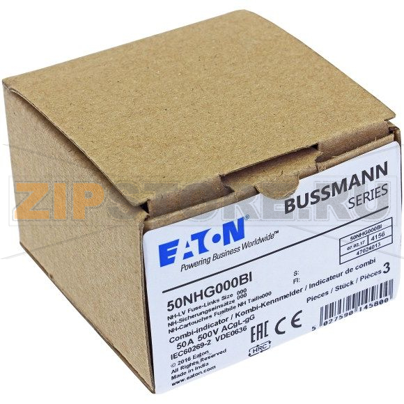 Предохранитель, 50 A, AC 500 В, 120 кА, NH000, gL/gG, IEC Eaton NH FUSE 50AMP 500V SIZE 000 GG IMGL 