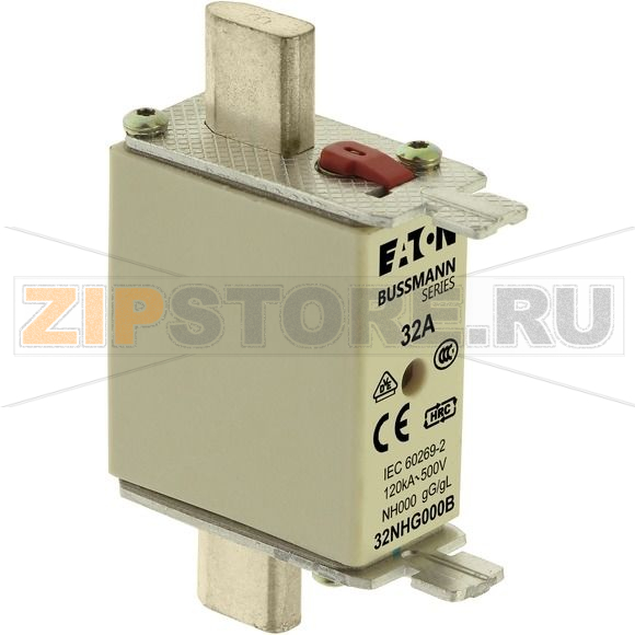 Предохранитель, 32 A, AC 500 В, 120 кА, NH000, gL/gG, IEC Eaton NH FUSE 32AMP 500V SIZE 000 GG MGL 