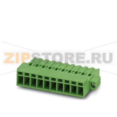 Вилочная часть Phoenix Contact MSTBC 2,5/23-STZF-5,08 Номинальный ток: 12 А, Расчетное напряжение (III/2): 320 В, Полюсов: 23, Размер шага: 5,08 мм, Технология подключения: Обжим, Цвет: зеленый, Соответствующие обжимные гнездовые контакты с параметрами номинального тока (А) и для проводников указанного сечения(мм²) : 10A/MSTBC-MT 0,5-1,0 (3190564) 10A/MSTBC-MT 0,5-1,0 BA (3190645) 12A/MSTBC-MT 1,5-2,5 (3190551) 12A/MSTBC-MT 1,5-2,5 BA (3190658). ВА = контакты в ленте.Минимальный заказ: 50 шт.Упаковка: 50 шт.
