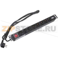 PDU 8 розеток нем.ст. с выкл 1U каб.2м вилка нем.ст ПВХ чер