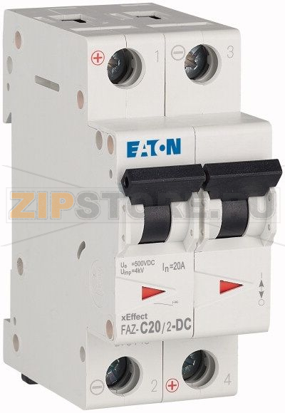 Выключатель автоматический 20А, кривая откл. C, 2 полюса, откл. способ. 10 кА Eaton FAZ-C20/2-DC 