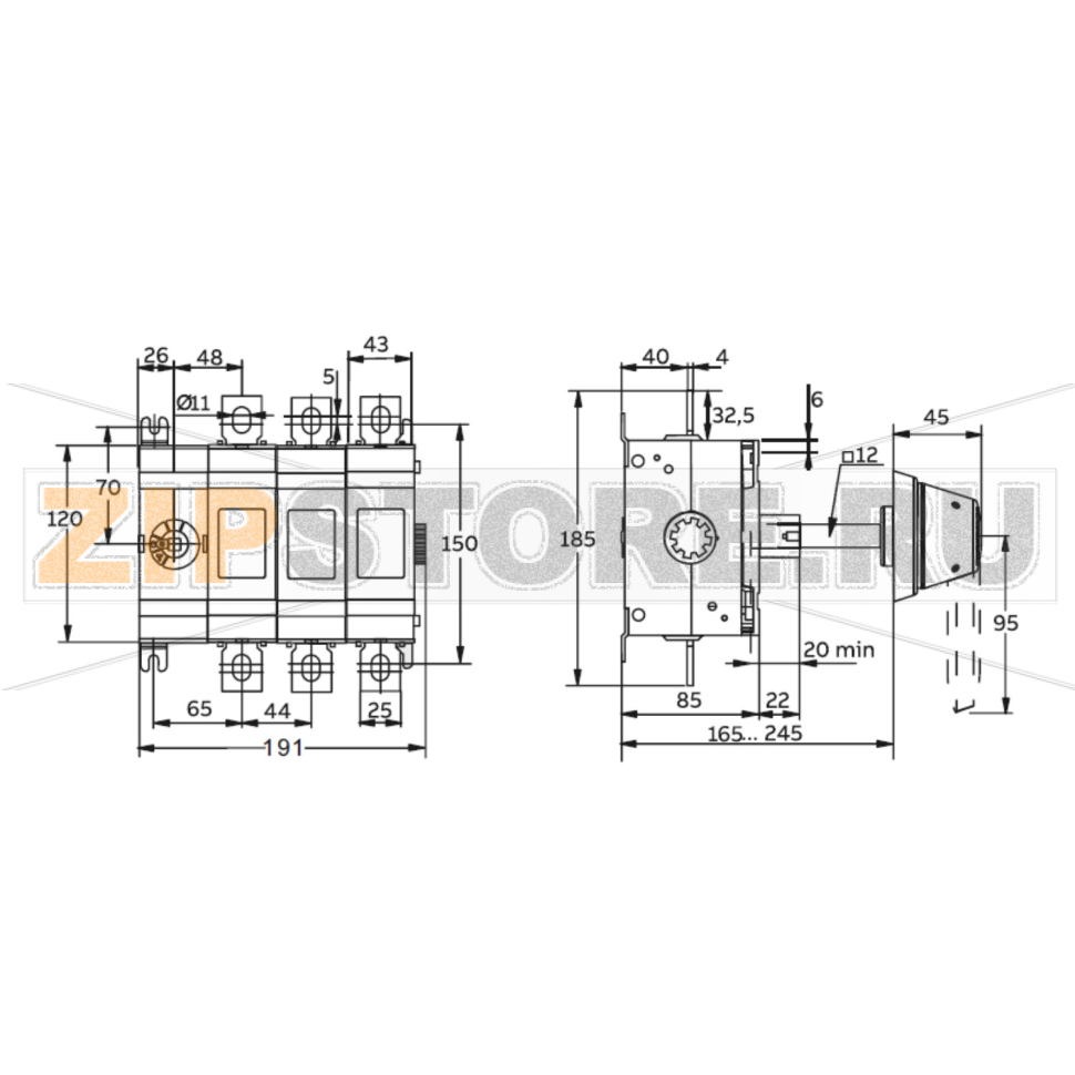 Выключатель-разъединитель 400 А, 3Р, без ручки Sinvel SDV400-3 