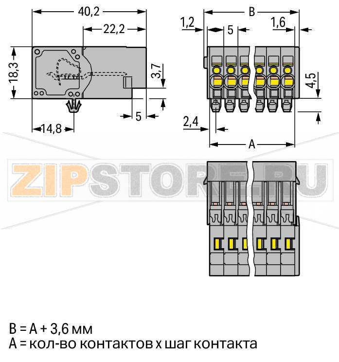 1-проводная вилка; Монтажные ножки; 4 mm; Шаг контактов 5 мм; 15-пол.; 4,00 mm; серые Wago 769-615/001-000 