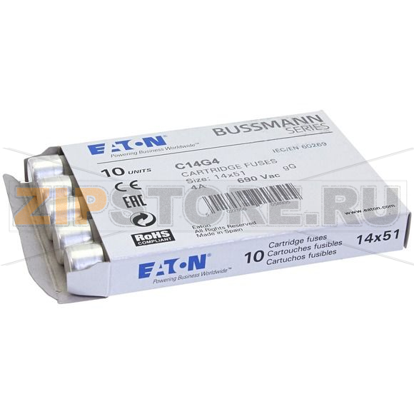 Предохранитель, 4 A, AC 690 В, 80 кА, 14x51 мм, gL/gG, IEC Eaton CYLINDRICAL FUSE 14x51 4A GG 6 
