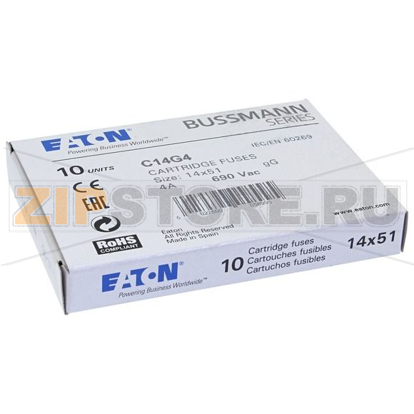 Предохранитель, 4 A, AC 690 В, 80 кА, 14x51 мм, gL/gG, IEC Eaton CYLINDRICAL FUSE 14x51 4A GG 6 