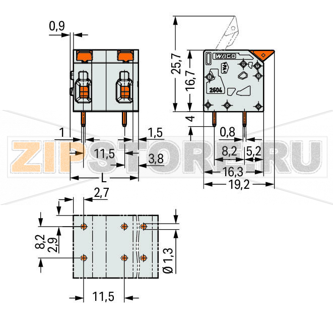 Клемма на печатную плату; рычаг; 4 mm; Шаг контактов 11,5 мм; 4-пол.; Push-in CAGE CLAMP®; 4,00 mm; серые Wago 2604-1504 Клеммные?колодки?с?зажимами?Push-in CAGE CLAMP®,?приводимыми?в?действие?при?помощи?нажимных?кнопокЗажим одножильных проводников и тонкожильных проводников с наконечниками путем вставкиНажимные кнопки, открывающие зажим с минимальными усилиями, для простого подключения / извлечения тонкопроволочных проводниковУдобный монтаж без использования инструментовИсполнения с тестовыми разъемами и разделителями и без нихДоступны исполнения с индивидуальным внутренним объединением (заводская сборка), например, объединение с заземляющим проводом...