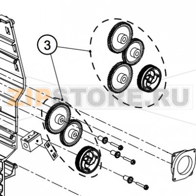 Комплект шестеренок привода Datamax H-4310 (стандартн. корп.) Комплект шестеренок привода Datamax H-4310 (стандартн. корп.)Запчасть на сборочном чертеже под номером: 3Название запчасти Datamax на английском языке: Kit, Drive Gear, HS 