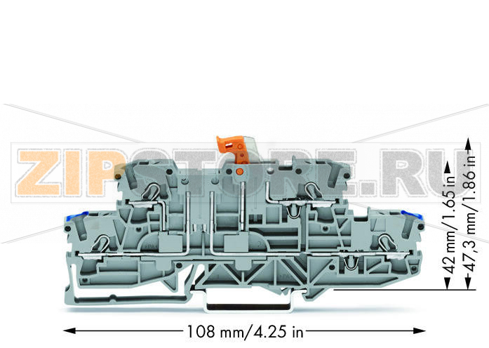 Double-deck disconnect terminal block; with pivoting knife disconnect; same profile as double-deck, double-disconnect terminal block; N/L; for DIN-rail 35 x 15 and 35 x 7.5; 2.5 mm; Push-in CAGE CLAMP®; 2,50 mm; gray Wago 2002-2972 