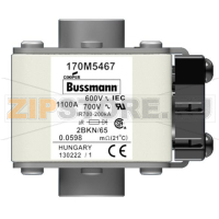 Предохранитель, 1100 A, AC 600 В, 200 кА, size 2, aR, IEC UL Eaton FUSE 1100A 600V 2BKN/65 AR UC